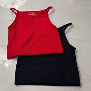 Red and Black Ribbed Crop Tanks